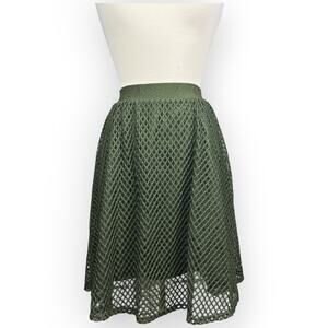 Womens Diamond Mesh Pleated Skirt Modern Boho Hippie Lined Sage Green Sz PS Y2K